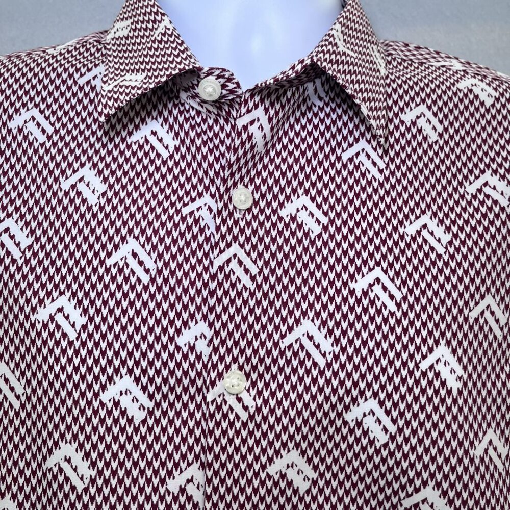 Perry Ellis SLIM FIT short sleeve button down shirt cotton maroon white mens L - Picture 2 of 12